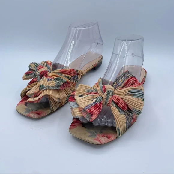 Loeffler Randall Daphne Pleated Knot Flat Sandals 9 Floral - Picture 8 of 16